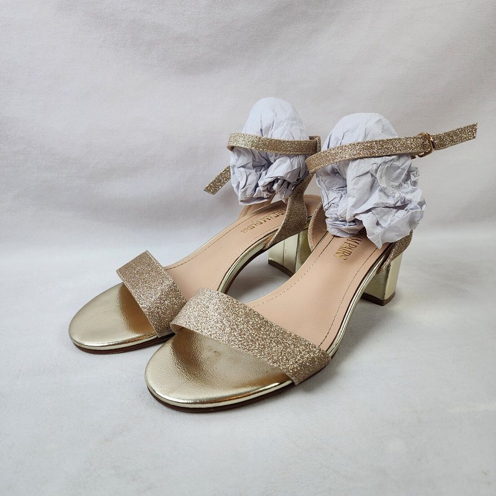 Dream Pairs Carnival Heels Women's Size 7 Gold Ankle Strap Glitter Block Y2K